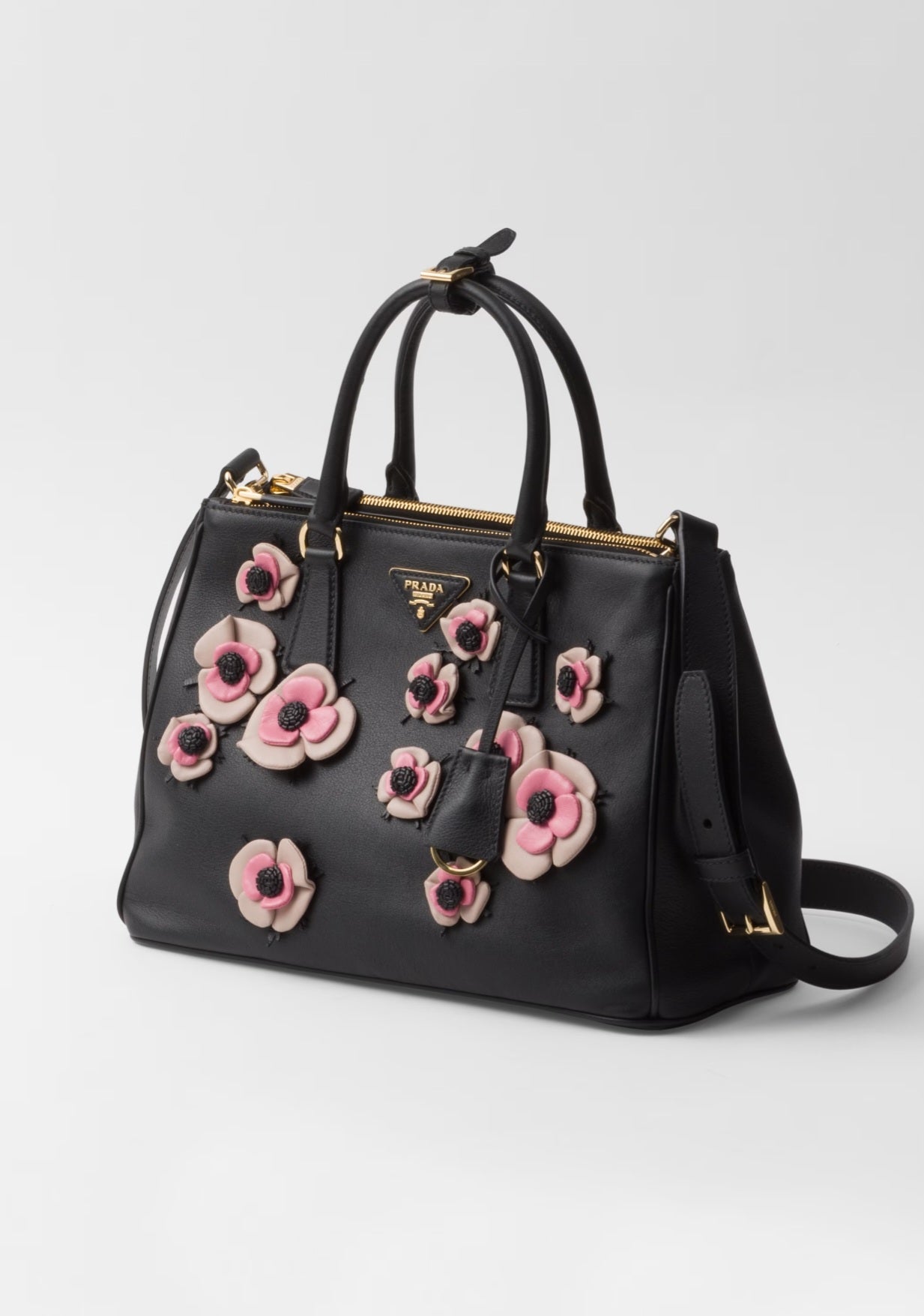 Large Prada Galleria leather bag with floral appliquếs